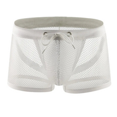 white Men’s “I Am Ready” Lace-Up Mesh Trunks - pridevoyageshop.com - gay men’s thongs, boxers, briefs and jockstraps