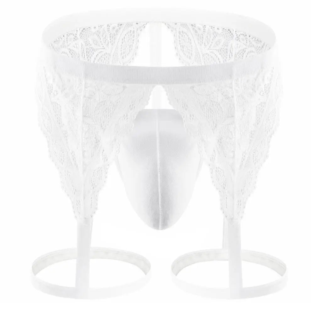 white Men’s Lace Suspender Garter Thong - pridevoyageshop.com - gay men’s thongs, boxers, briefs and jockstraps
