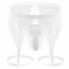 white Men’s Lace Suspender Garter Thong - pridevoyageshop.com - gay men’s thongs, boxers, briefs and jockstraps