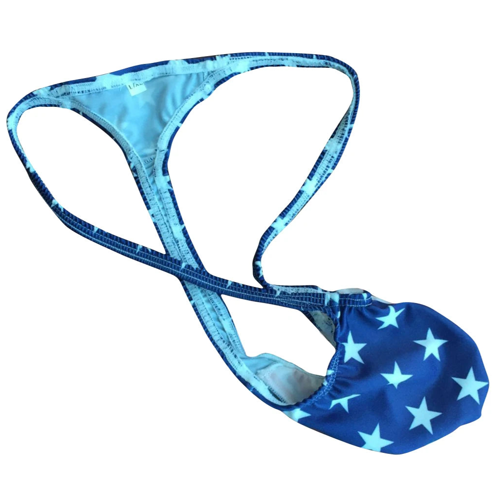 white stars with blue strap Men’s Star-Spangled Tease Patriotic Thong - pridevoyageshop.com - gay men’s thongs, boxers, briefs and jockstraps
