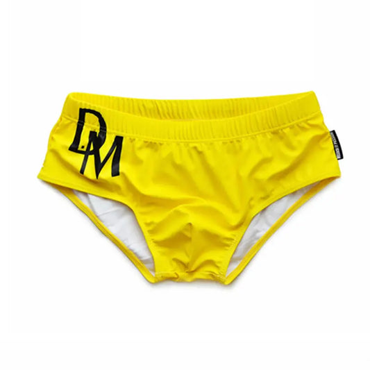 yellow DM Men’s Dirty Message Swim Briefs - pridevoyageshop.com - gay men’s sexy swim briefs, trunks, board shorts, and bikinis