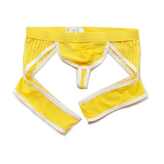 yellow DM Men’s Striped Garter Thong - pridevoyageshop.com - gay men’s thongs, boxers, briefs and jockstraps