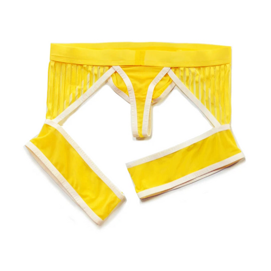 yellow DM Men’s Striped Garter Thong - pridevoyageshop.com - gay men’s thongs, boxers, briefs and jockstraps