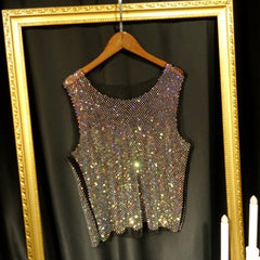 Black Gay Club Outfits | Men's Glitter Mesh Tank Top: Fishnet Shirt