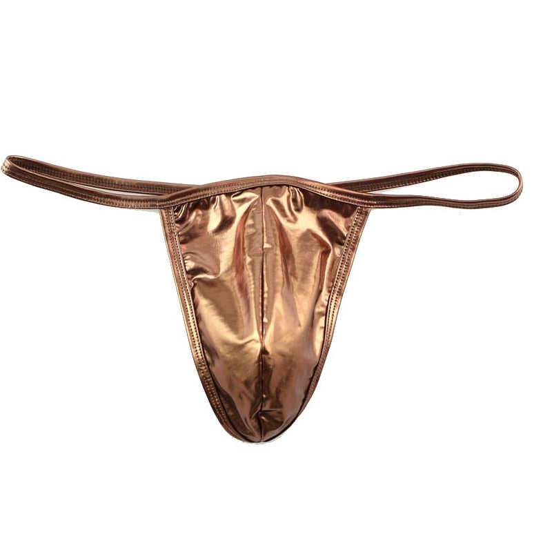 coffee CLEVER-MENMODE Shiny Faux Leather Thong | Gay Mens Underwear- pridevoyageshop.com - gay men’s underwear and swimwear