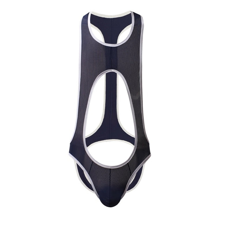 navy Multi-colored Backless Bodysuit: Leotard for Men | Gay Unitard- pridevoyageshop.com - gay men’s harness, lingerie and fetish wear