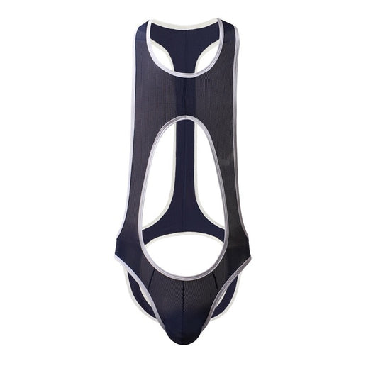 navy Multi-colored Backless Bodysuit: Leotard for Men | Gay Unitard- pridevoyageshop.com - gay men’s harness, lingerie and fetish wear