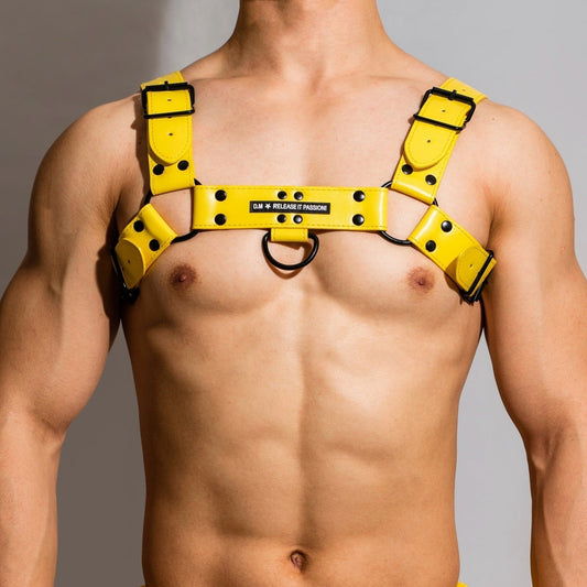 Yellow Adjustable Chest Harness: Men's Clubwear and Gay Lingerie