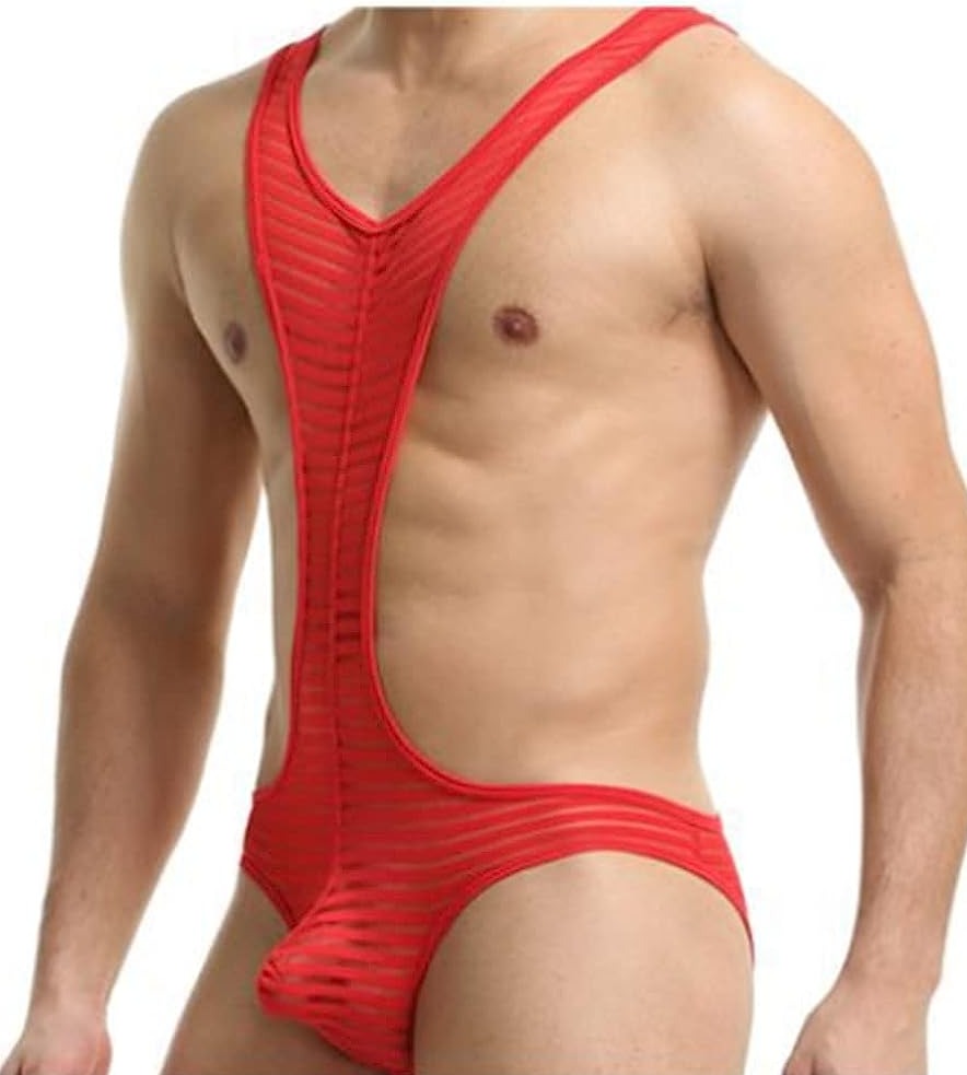 red Striped Multi-colored Backless Bodysuit: Leotard for Men | Gay Unitard- pridevoyageshop.com - gay men’s harness, lingerie and fetish wear