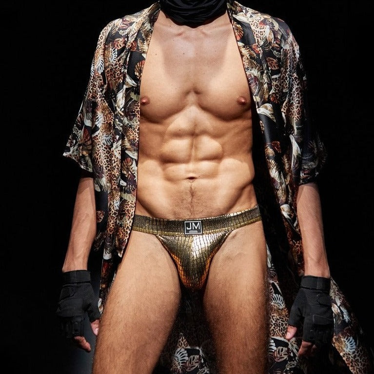 hot gay man in Gold Gay Jockstrap: Snakeskin Jockstrap & Erotic Gay Lingerie- pridevoyageshop.com - gay men’s underwear and swimwear
