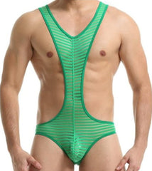 blue yellow Striped Multi-colored Backless Bodysuit: Leotard for Men | Gay Unitard- pridevoyageshop.com - gay men’s harness, lingerie and fetish wear