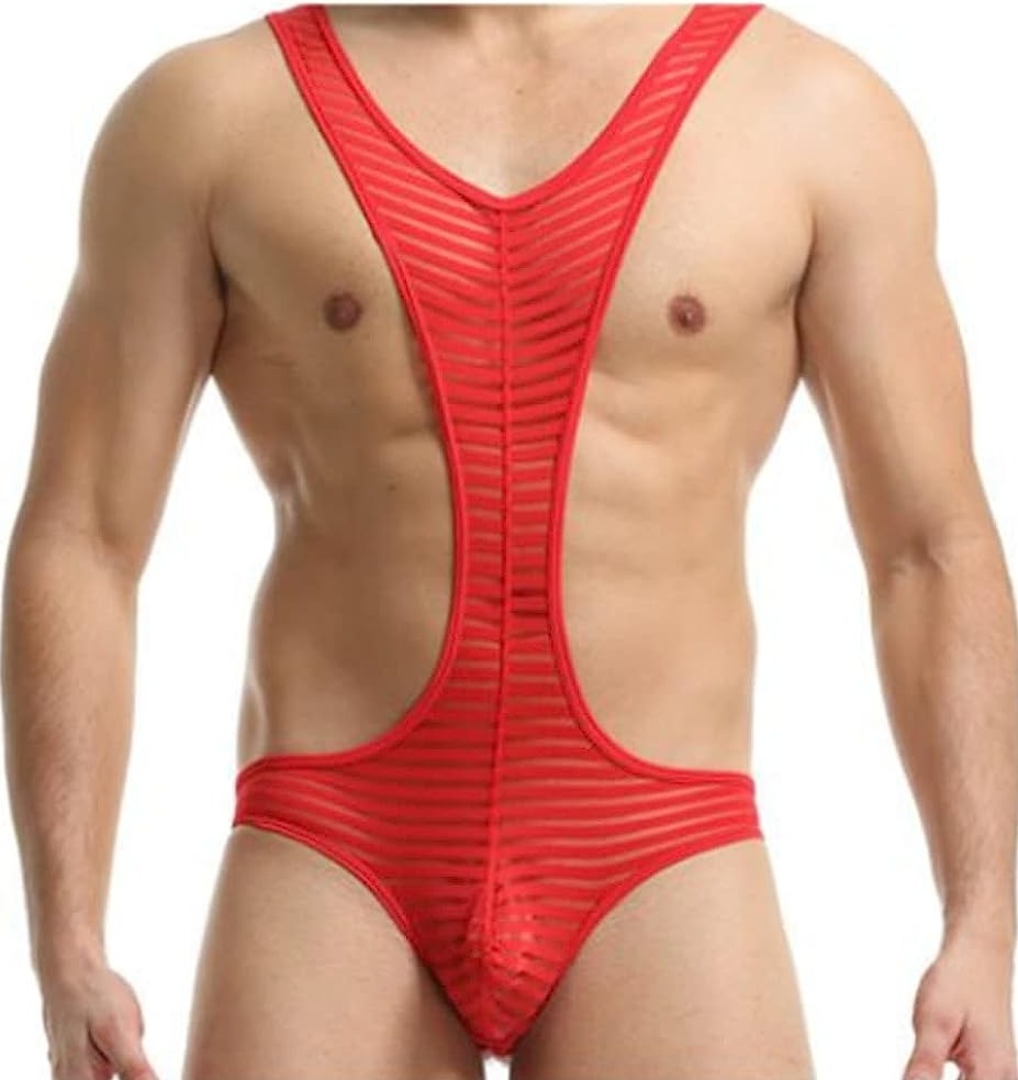 red Striped Multi-colored Backless Bodysuit: Leotard for Men | Gay Unitard- pridevoyageshop.com - gay men’s harness, lingerie and fetish wear