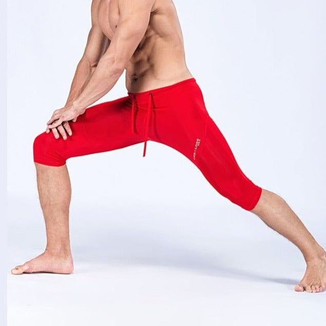 sexy gay man in red Gay Leggings | Men's Sexy 3/4 Compression Sport Leggings - pridevoyageshop.com - gay men’s underwear and activewear