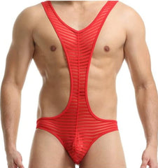 red Striped Multi-colored Backless Bodysuit: Leotard for Men | Gay Unitard- pridevoyageshop.com - gay men’s harness, lingerie and fetish wear