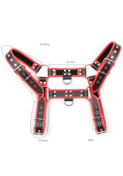 size info of Leather Red Bulldog Chest Harness: Men's Clubwear and Gay Lingerie - pridevoyageshop.com - gay men’s harness, lingerie and fetish wear