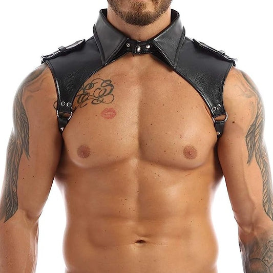 Black Leather Chest Harness: Clubbing Wear for Guys- pridevoyageshop.com - gay men’s harness, lingerie and fetish wear