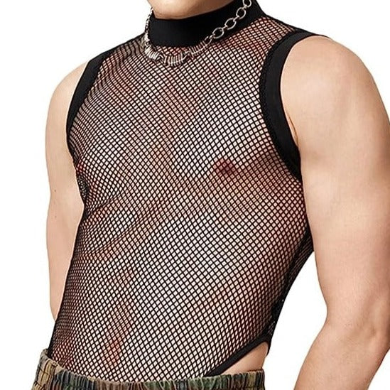 sexy boy in Men's Black Mesh Bodysuit: Fishnet Bodysuit for Men | Leotard Men- pridevoyageshop.com - gay men’s harness, lingerie and fetish wear