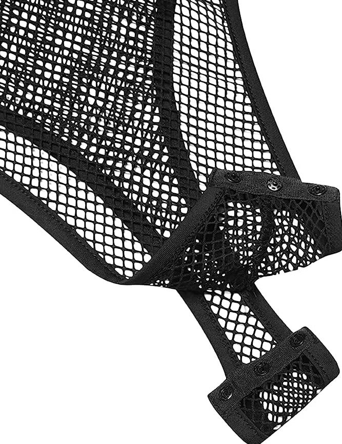 details of Men's Black Mesh Bodysuit: Fishnet Bodysuit for Men | Leotard Men- pridevoyageshop.com - gay men’s harness, lingerie and fetish wear
