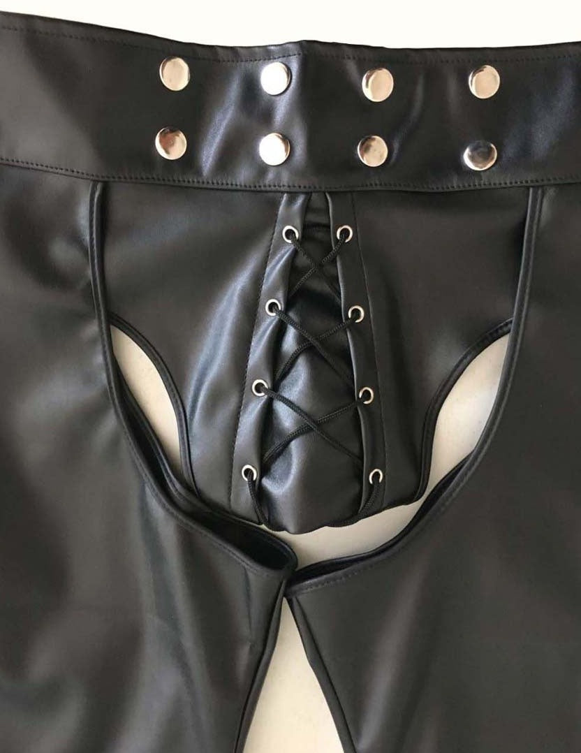 Men's Assless PU Leather Short Chaps - pridevoyageshop.com - gay men’s bodystocking, lingerie, fishnet and fetish wear