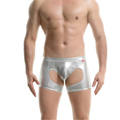 A sexy man in silver Men’s Metallic Peephole Boxer - pridevoyageshop.com - gay men’s thongs, boxers, briefs and jockstraps