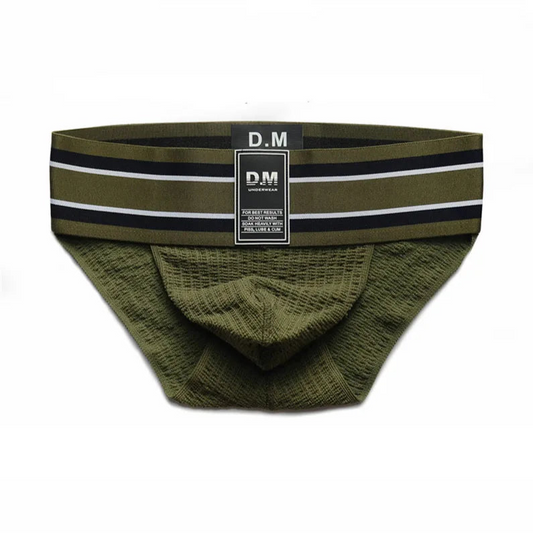 Army green Men’s D.M. Label Stripe Jock Briefs - pridevoyageshop.com - gay men’s thongs, boxers, briefs and jockstraps