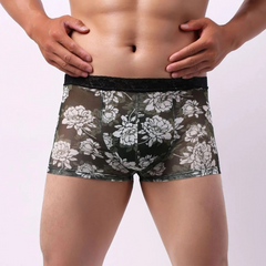 Army green Men’s Kinked Up Floral Lace Boxers - pridevoyageshop.com - gay men’s thongs, boxers, briefs and jockstraps