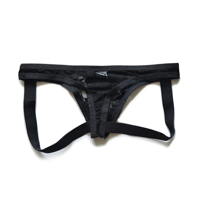 Black DM Men’s Lace Fuck Jockstrap - pridevoyageshop.com - gay men’s thongs, boxers, briefs and jockstraps