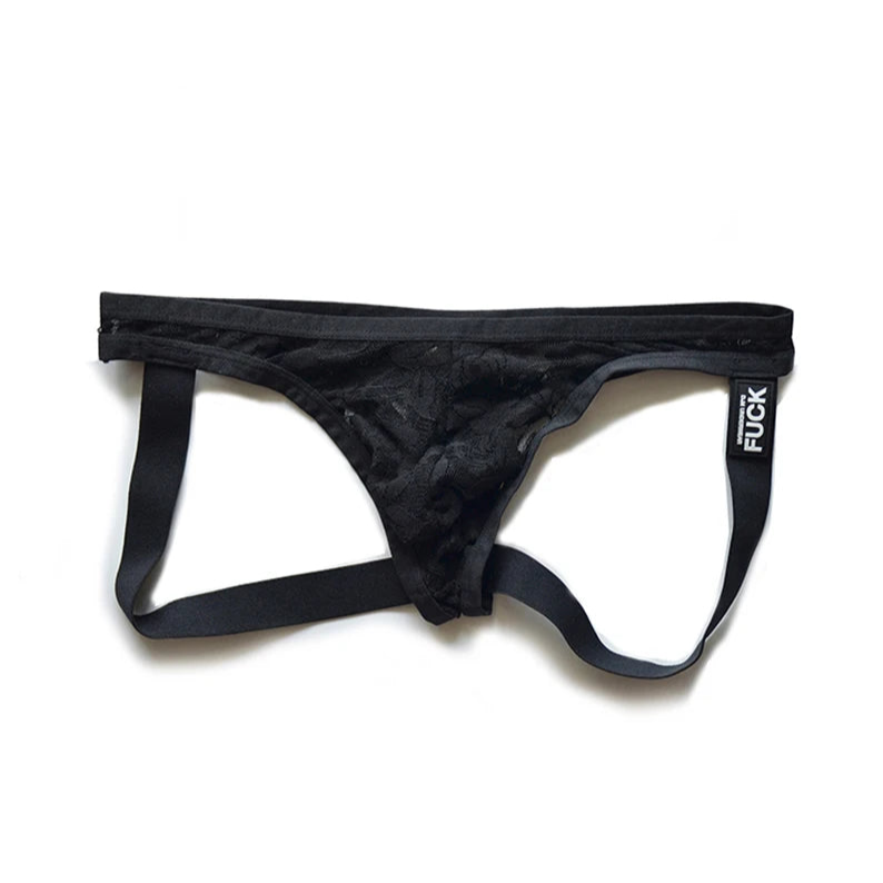 Black DM Men’s Lace Fuck Jockstrap - pridevoyageshop.com - gay men’s thongs, boxers, briefs and jockstraps
