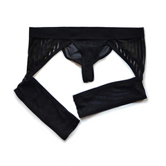 Black DM Men’s Striped Garter Thong - pridevoyageshop.com - gay men’s thongs, boxers, briefs and jockstraps