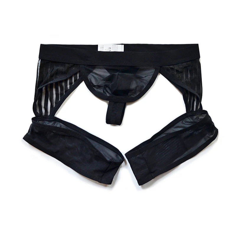 Black DM Men’s Striped Garter Thong - pridevoyageshop.com - gay men’s thongs, boxers, briefs and jockstraps