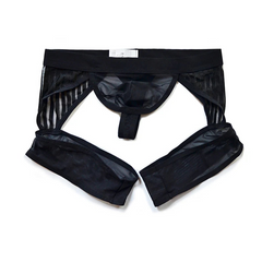 Black DM Men’s Striped Garter Thong - pridevoyageshop.com - gay men’s thongs, boxers, briefs and jockstraps