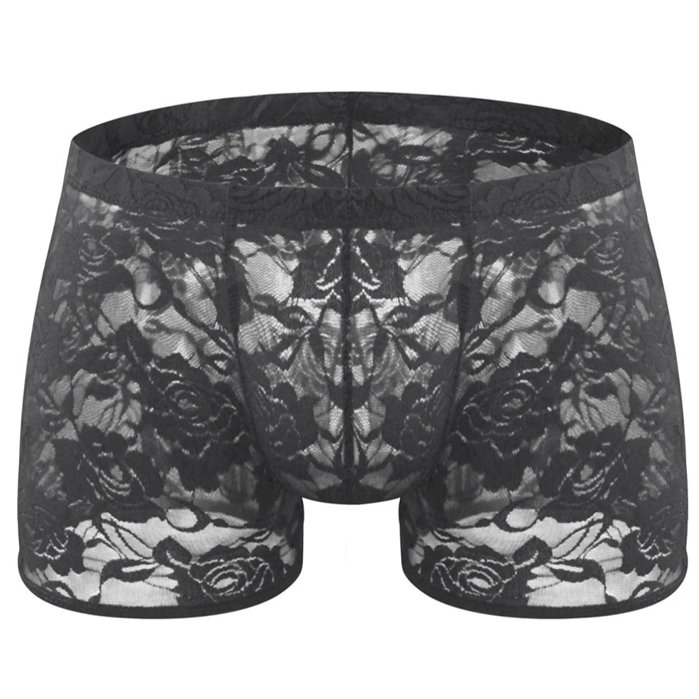Black Men’s Floral Fetish Lace Boxers - pridevoyageshop.com - gay men’s thongs, boxers, briefs and jockstraps