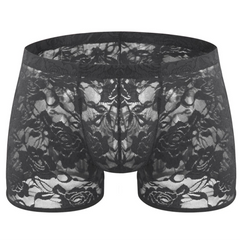Black Men’s Floral Fetish Lace Boxers - pridevoyageshop.com - gay men’s thongs, boxers, briefs and jockstraps