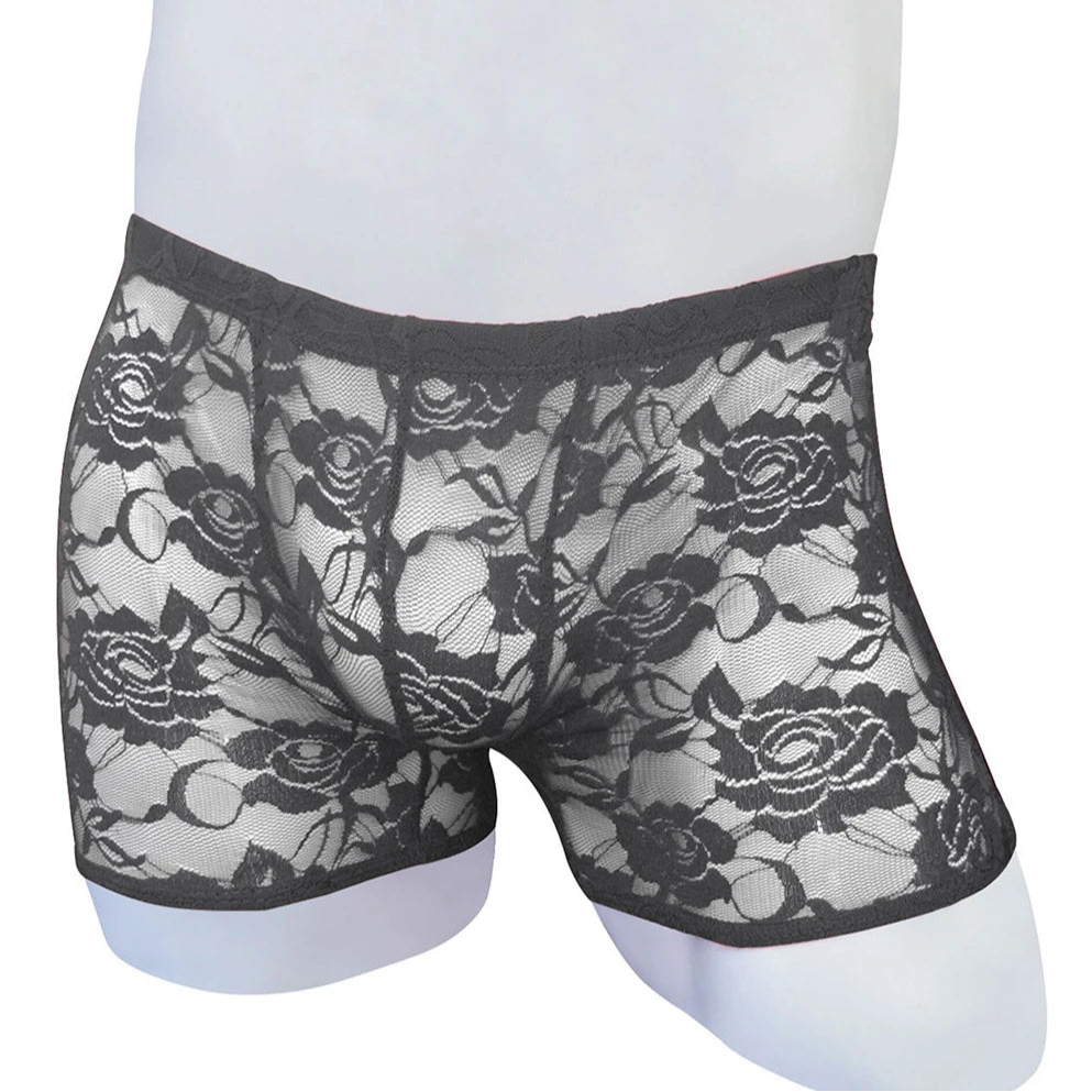 Black Men’s Floral Fetish Lace Boxers - pridevoyageshop.com - gay men’s thongs, boxers, briefs and jockstraps