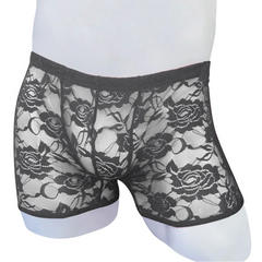 Black Men’s Floral Fetish Lace Boxers - pridevoyageshop.com - gay men’s thongs, boxers, briefs and jockstraps