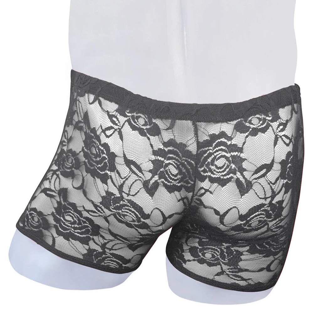 Black Men’s Floral Fetish Lace Boxers - pridevoyageshop.com - gay men’s thongs, boxers, briefs and jockstraps