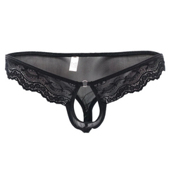 Black Men’s Lace Rendezvous Peephole Panties - pridevoyageshop.com - gay men’s thongs, boxers, briefs and jockstraps