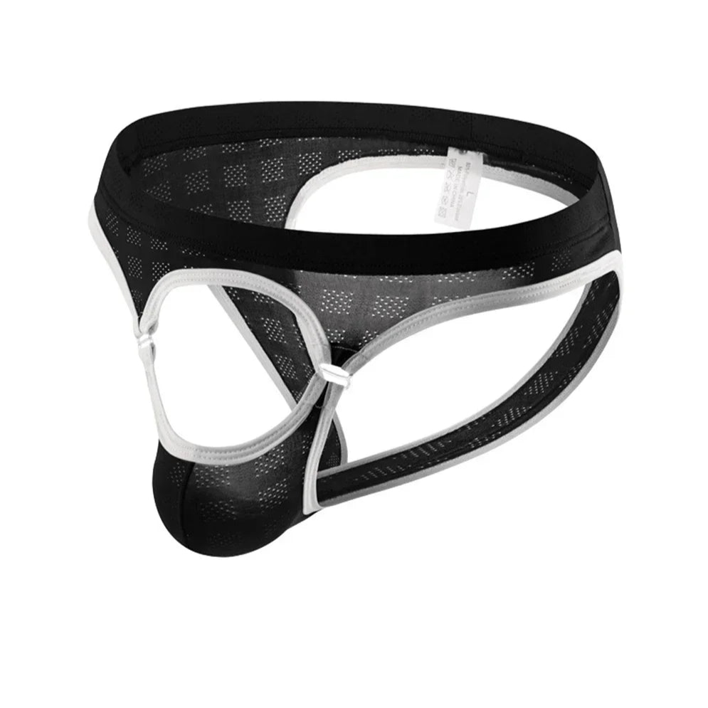 Black Men’s Mesh Cutout Jockstrap - pridevoyageshop.com - gay men’s thongs, boxers, briefs and jockstraps