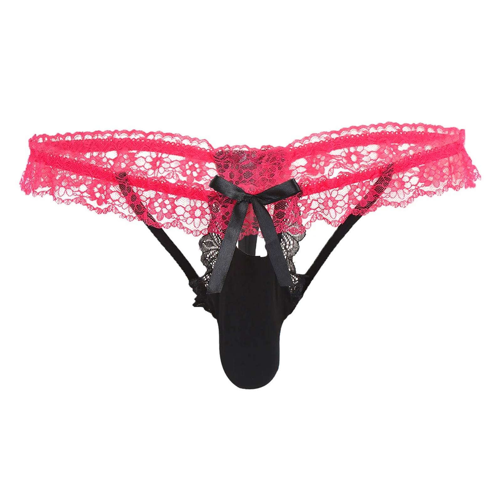 Black Men’s Sissy Bow Lace Ruffle Thong - pridevoyageshop.com - gay men’s thongs, boxers, briefs and jockstraps