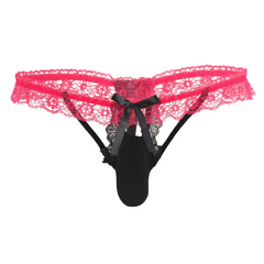 Black Men’s Sissy Bow Lace Ruffle Thong - pridevoyageshop.com - gay men’s thongs, boxers, briefs and jockstraps
