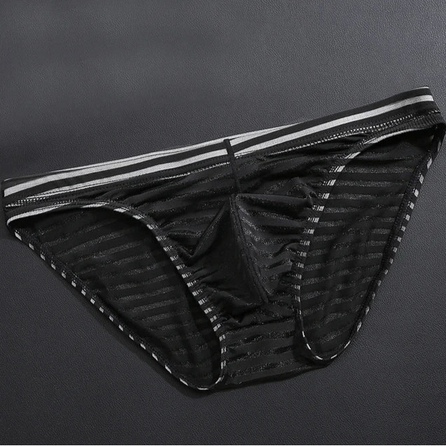 Black Men’s Striped Skin-Tease Briefs - pridevoyageshop.com - gay men’s thongs, boxers, briefs and jockstraps