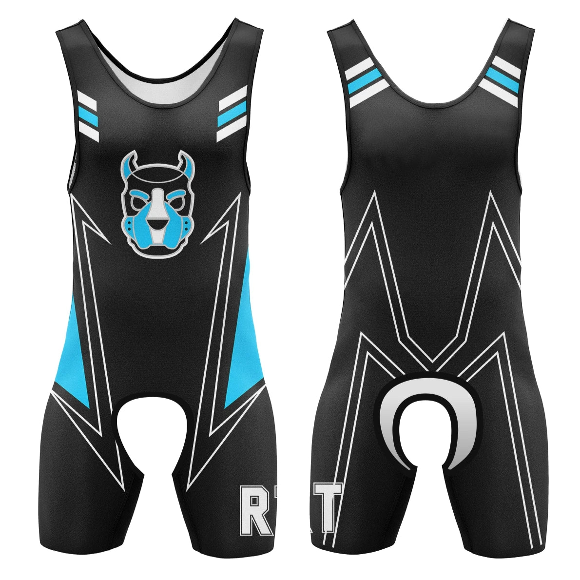 Black and Light Blue Alpha Puppy Open-Crotch Wrestling Singlet from Pridevoyageshop