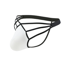 Black and white Men’s Strappy Hung Bulge Cage Thong - pridevoyageshop.com - gay men’s thongs, boxers, briefs and jockstraps