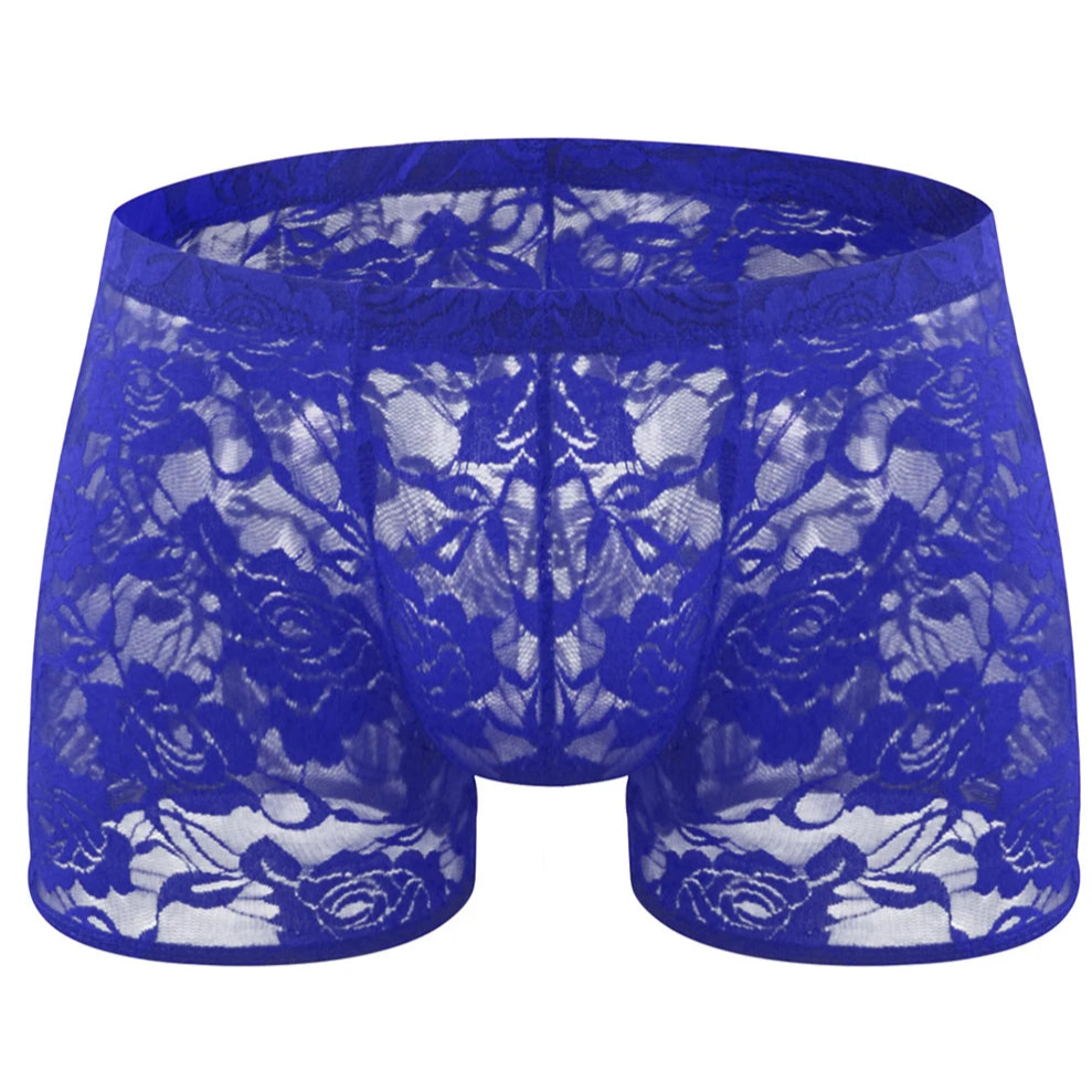 Blue Men’s Floral Fetish Lace Boxers - pridevoyageshop.com - gay men’s thongs, boxers, briefs and jockstraps