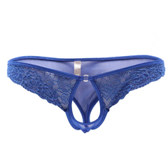 Blue Men’s Lace Rendezvous Peephole Panties - pridevoyageshop.com - gay men’s thongs, boxers, briefs and jockstraps