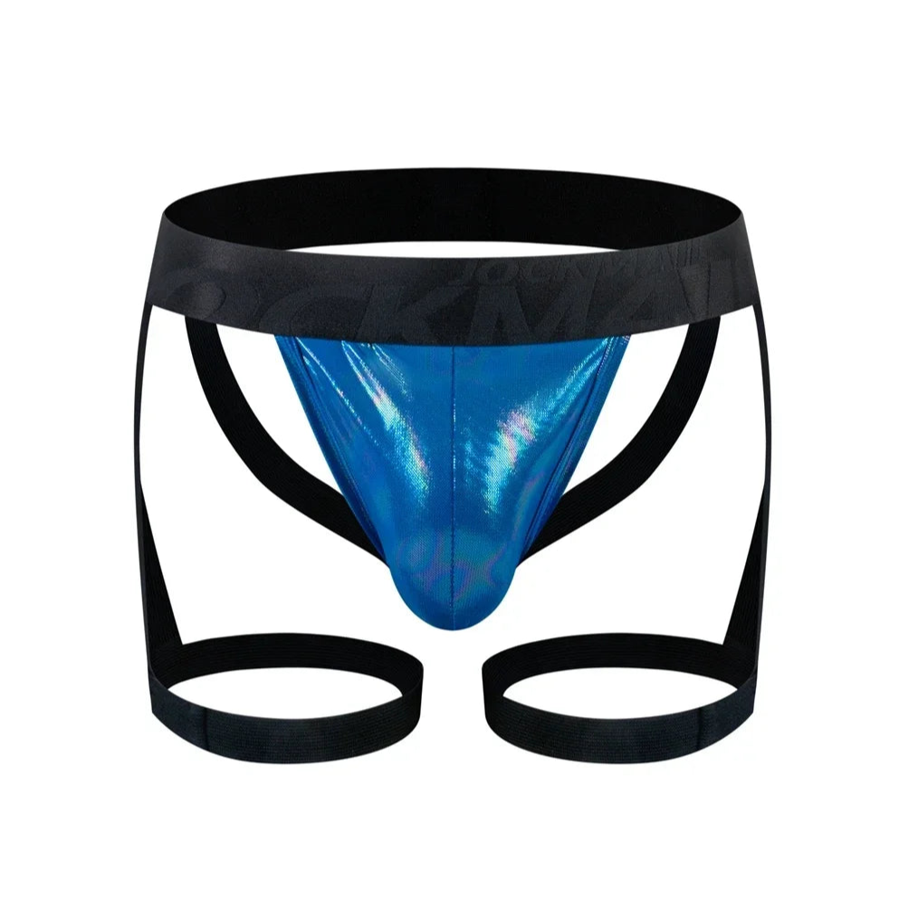 Blue Men’s Metallic Thigh-Strap Jockstrap - pridevoyageshop.com - gay men’s thongs, boxers, briefs and jockstraps