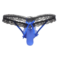 Blue Men’s Sissy Bow Lace Ruffle Thong - pridevoyageshop.com - gay men’s thongs, boxers, briefs and jockstraps