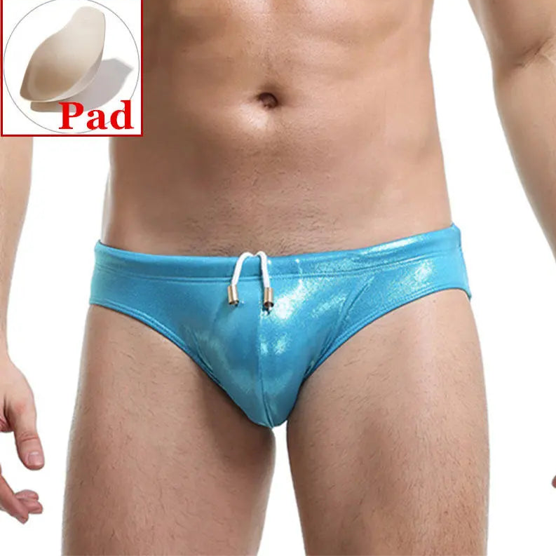 Blue Men’s Slay the Shine Shiny Swim Briefs with pad - pridevoyageshop.com - gay men’s sexy swim briefs, trunks, board shorts, and bikinis