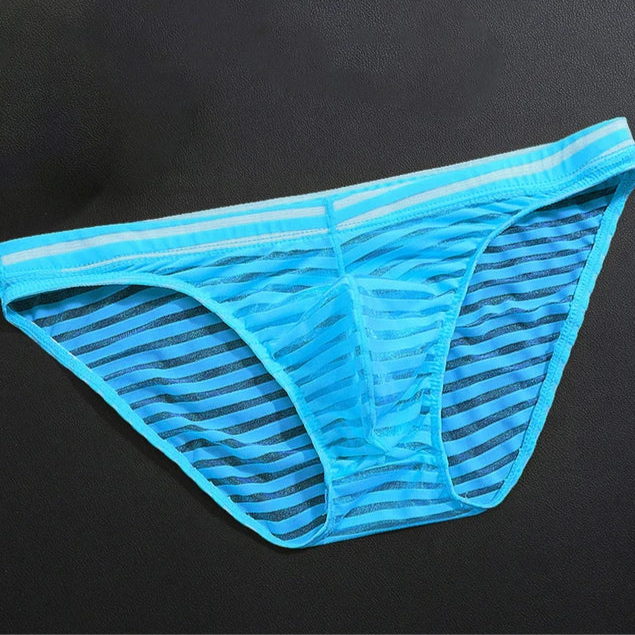Blue Men’s Striped Skin-Tease Briefs - pridevoyageshop.com - gay men’s thongs, boxers, briefs and jockstraps