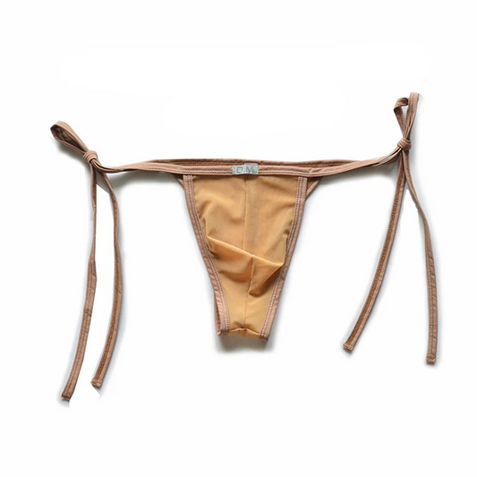 Champagne Men’s D.M. Tie-Side Mesh Thong - pridevoyageshop.com - gay men’s thongs, boxers, briefs and jockstraps